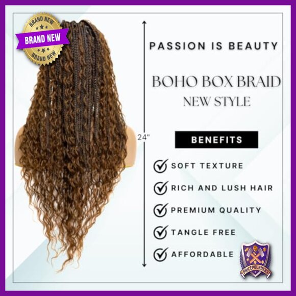 24\'\' Full Lace Knotless Braided Wig Synthetic Hair Bohemian Box Braids main image 6